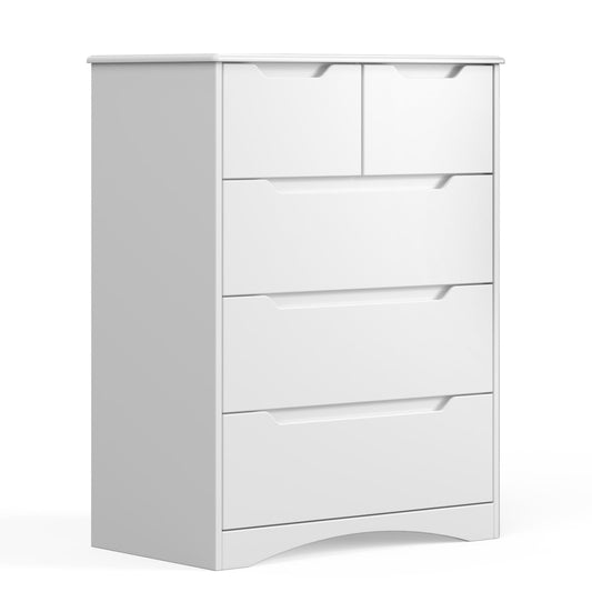 Gizoon 5 Drawers Chest, White Dresser for Dedroom with Embedded Handle, Sturdy Anti-tripping Device, Chest of Drawers with Large Storage Capacity for Hallway, Office, Living Room