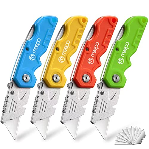 M MEEPO 4-Pack Box Cutter, Colorful Folding Utility Knife w/ 10 pcs Blades