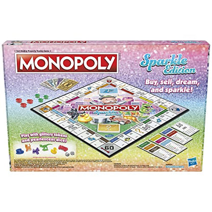 Hasbro Gaming Monopoly Sparkle Edition Board Game, Family Games, with Glittery Tokens, Pearlescent Dice, Sparkly Look, (Amazon Exclusive)