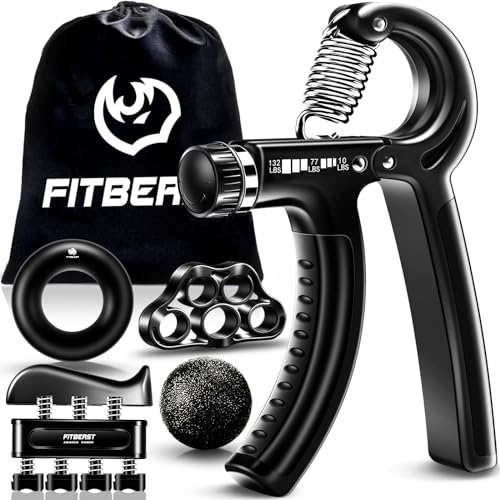 FitBeast Grip Strengthener Forearm Strengthener Hand Grips Strengthener Kit - 5 Pack Adjustable Resistance (Black)