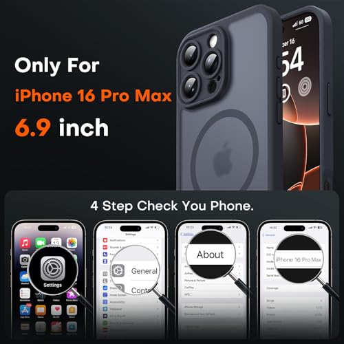 TOCOL 3 in 1 Magnetic for iPhone 16 Pro Max Case, Upgraded Full Camera Protection, Compatible with Magsafe, 16FT Drop Protection, Translucent Matte Back Bumper for 16 ProMax Case 6.9-Inch（Black）