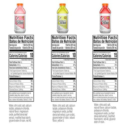 Gatorlyte Zero Rehydration Electrolyte Drink, 3 Flavor Variety Pack, Specialized Blend of 5 Electrolytes, Zero Sugar, No Artificial Sweeteners, No Artificial Flavors, 20 fl oz Bottles (12 Pack)