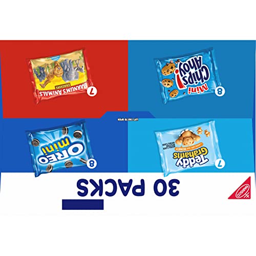 Nabisco Team Favorites Variety Pack, OREO Mini, CHIPS AHOY! Mini, Teddy Grahams Honey & Barnum's Animal Crackers, School Snacks, 30 Snack Packs