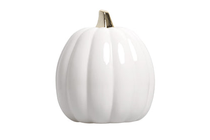 Pearhead White Ceramic Pumpkin with Gold Stem – Elegant Fall Harvest Décor, Modern Autumn Tabletop Accent, Thanksgiving Centerpiece, and Seasonal Home Decoration