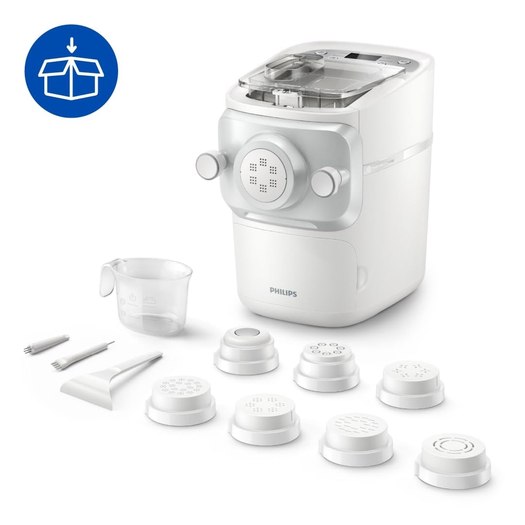 Philips 7000 Series Pasta Maker - ProExtrude Technology, Versatile Mixing Ability, 8 Shaping Discs, Perfect Dough, Easy Clean, Up to 8 Portions, White (HR2660/03)