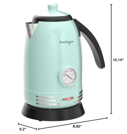Nostalgia Retro Stainless Steel Electric Tea And Water Kettle, 1.7 Liters, Auto-Shut Off & Boil-Dry Protection, Water Level Indicator Window, Aqua