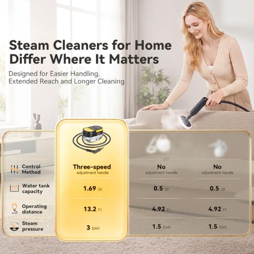 Gautye Steam Cleaner, 3 Level Adjustable Handle with 15 Accessories