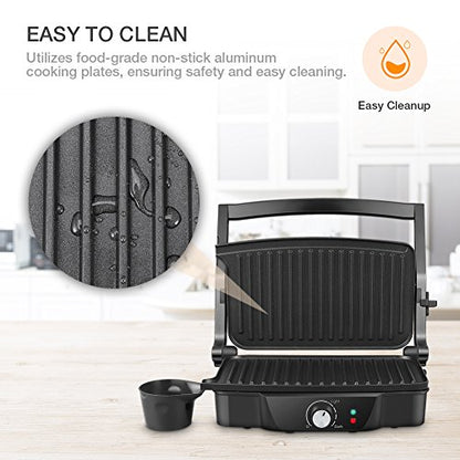 Panini Maker, iSiLER 4 Slice Panini Press Grill, Sandwich Maker Non-Stick Coated Plates, Opens 180 Degrees for Panini