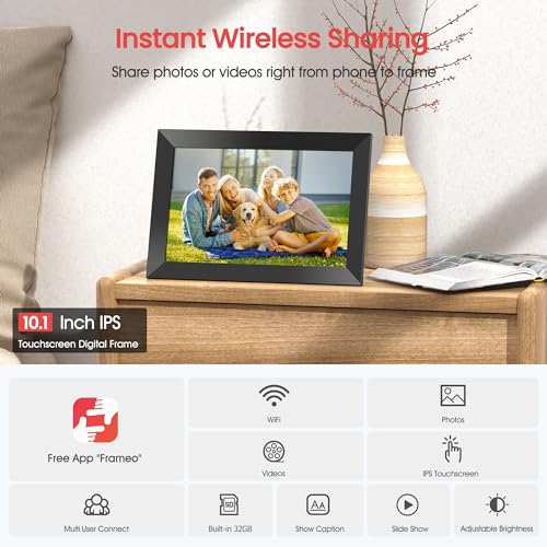 Frameo 10.1 Inch WiFi Digital Picture Frame, 1280x800 HD IPS Touch Screen Photo Frame Electronic, 32GB Memory, Auto-Rotate, Wall Mountable, Share Photos/Videos Instantly via Frameo App from Anywhere