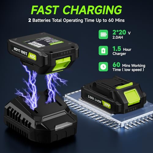 Leaf Blower Cordless, Leaf Blower with Battery and Charger - 2 Speed Modes, 2 Batteries, 20V Powerful Lightweight Electric Blowers for Blowing Leaves, Lawn Care, Patio, Green