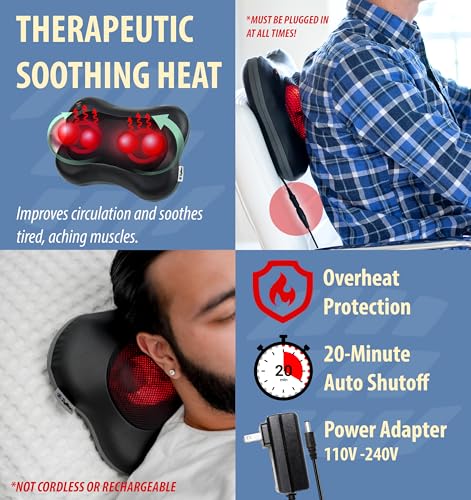 Zyllion ZMA-13 Back and Neck Massager with Heat for Pain Relief, Black