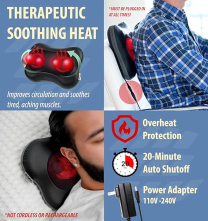 Zyllion ZMA-13 Back and Neck Massager with Heat for Pain Relief, Black