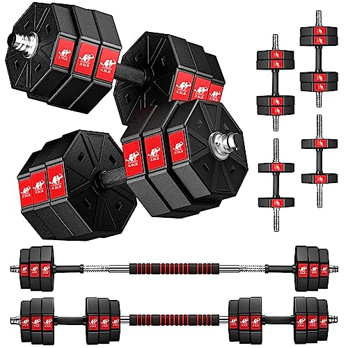 LEADNOVO 44Lbs 66Lbs 88Lbs 3 in 1 Adjustable Weights Dumbbells Barbell Set, Home Fitness Gym Workout Exercise Training with Connecting Rod for Men Women