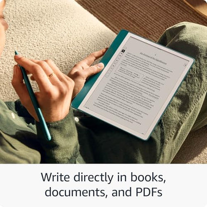 New Amazon Kindle Scribe (64GB) - Redesigned display with uniform borders. Now write directly on books and documents. With built-in notebook summarization. Includes Premium Pen - Metallic Jade