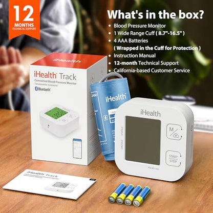 iHealth Track Smart Upper Arm Blood Pressure Monitor with Wide Range Cuff That fits Standard to Large Adult Arms, Bluetooth Compatible for iOS & Android Devices