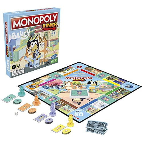 Hasbro Gaming Monopoly Junior Bluey Edition Board Game | Kids Play as Bluey, Bingo, Mum & Dad for Girls & Boys | Ages 5+ (Amazon Exclusive)