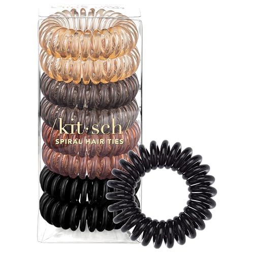 Kitsch Spiral Hair Ties for Women | Ponytail Holders - Brunette, 8 Pcs