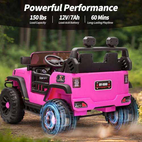 Hikiddo 2 Seater Ride on Car for Kids, 12V Electric Car Ride on Toy for Kids Age 4-8 w/Remote Control, Capacity 150lbs - Pink