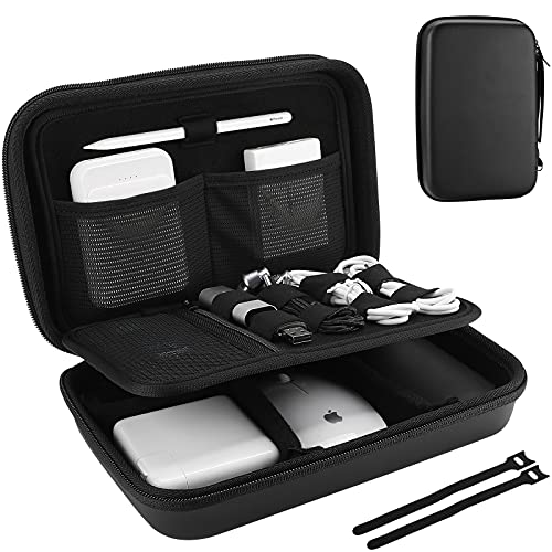 ProCase Hard Travel Electronic Organizer Case for MacBook Power Adapter Chargers Cables Power Bank Apple Magic Mouse Apple Pencil USB Flash Disk SD Card Small Portable Accessories Bag -Black, L