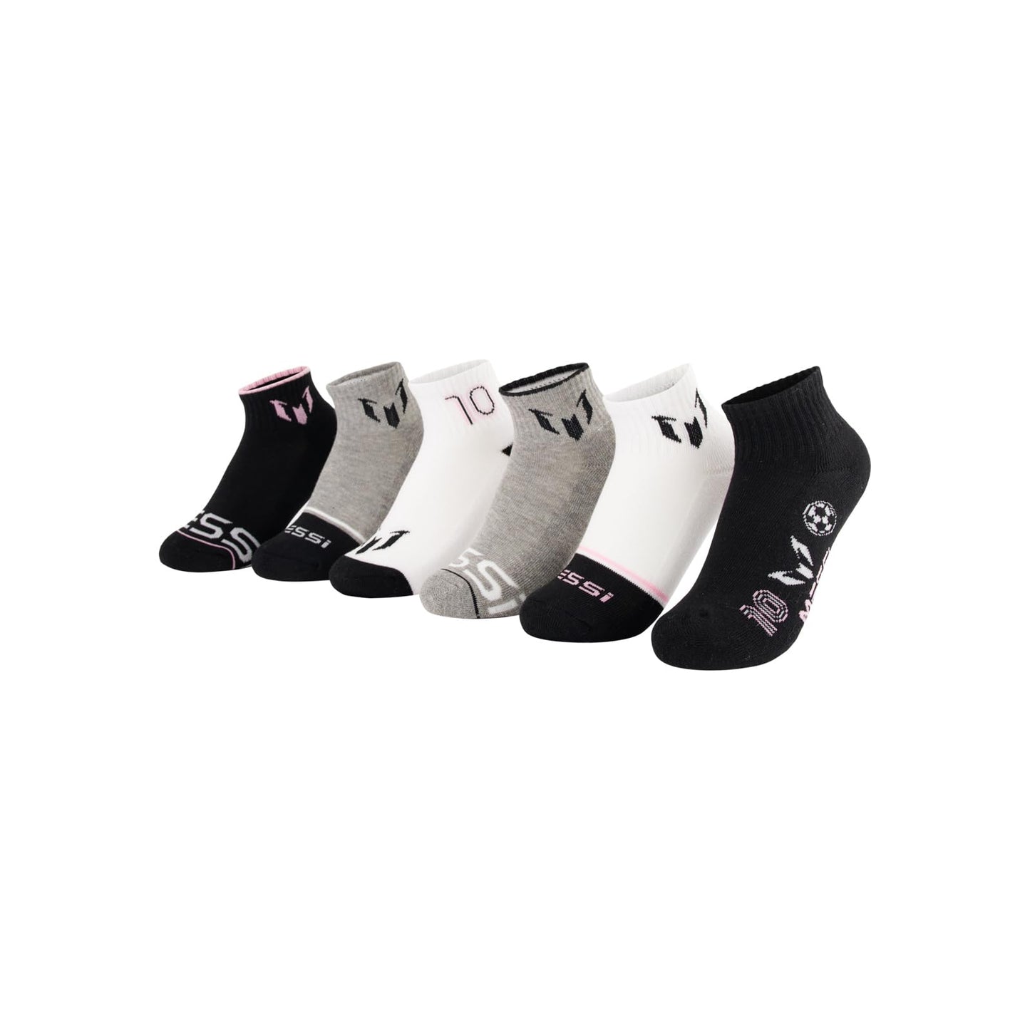 Messi Boys Lifestyle Ankle Socks, 6-Pack Kids Socks, Soft & Stretchy, Comfortable, Black