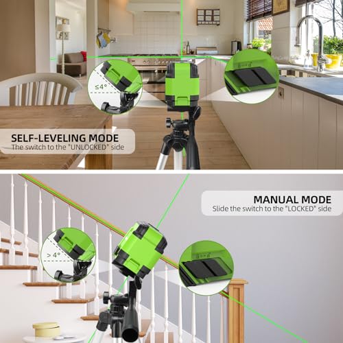 Laser Level with Tripod, Huepar 98Ft Self Leveling Laser Level Green Line Laser Cross Line Laser Leveler Tool for Picture Hanging, Tile, Home Renovation, Indoor Project, Battery&Carrying Bag Included