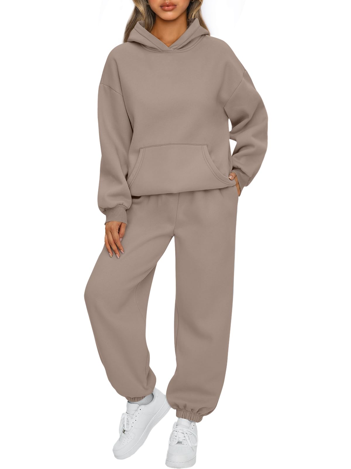 AUTOMET Sweatsuits Women 2 Piece Outfit Lounge Plus Size Fall Fashion Deals 2025 Tracksuits Oversized Sweatshirt and Sweatpants Casual Teen Girls Clothing CoffeeGrey L
