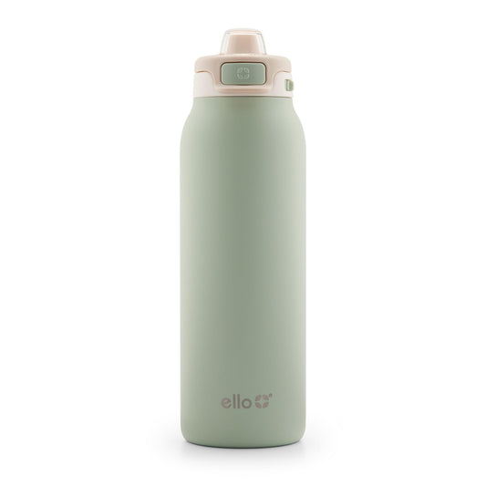 Ello Pop & Fill 32oz Stainless Steel Water Bottle with Quick Fill Technology, Double Walled and Vacuum Insulated Metal, Leak Proof Locking Lid, Sip and Chug, Reusable, BPA Free, Pistachio
