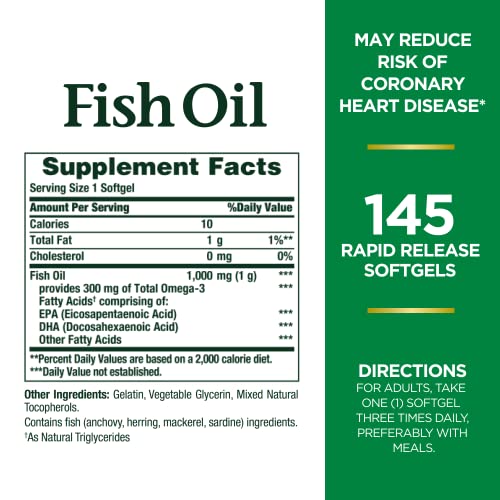 Nature's Bounty Fish Oil, Supports Heart Health, 1000mg, Rapid Release Softgels, 145 Ct