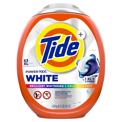 Tide Power PODS Plus Ultra OXI White and Bright Laundry Detergent, Advanced Stain Removal and Whitening Power, 63 Count