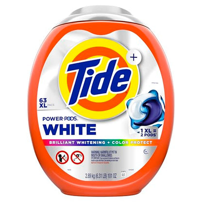 Tide Power PODS Plus Ultra OXI White and Bright Laundry Detergent, Advanced Stain Removal and Whitening Power, 63 Count