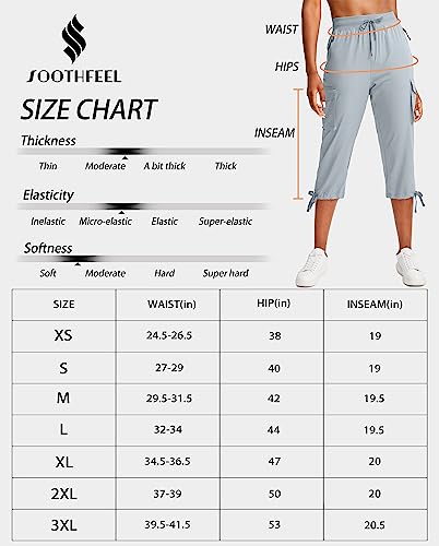 Soothfeel Women's Cargo Capris Pants with 6 Pockets Lightweight Quick Dry Travel Hiking Summer Pants for Women Casual (Black, XL)