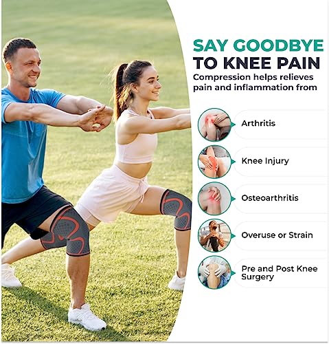 Modvel Compression Knee Brace for Women & Men - 2 Pack Knee Brace for Women Running Knee Pain, Knee Support Compression Sleeve, Workout Sports Knee Braces for Meniscus Tear ACL & Arthritis Pain Relief
