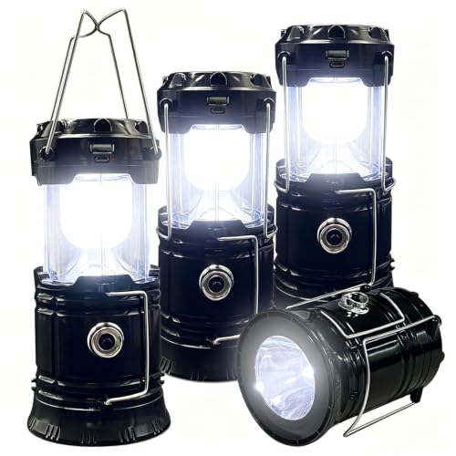 Collapsible Portable LED Camping Lantern XTAUTO Lightweight Waterproof Solar USB Rechargeable LED Flashlight Survival Kits for Indoor Outdoor Home Emergency Light Power Outages Hiking Hurricane 4-Pack