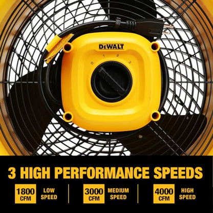 DEWALT 16 Inch Heavy Duty Floor Fan, High Velocity Barrel Shop Fan, 3-Speed Powerful Cooling Drum Fan with 4000 CFM, 360° Adjustable Tilting Airflow Fan for Warehouse, Workshop, Factory, Basement