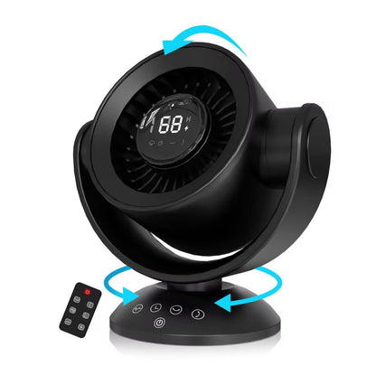 SECHKISS Desk Fans for Bedroom，9-Inch Air Circulator Fan，90°Vertical +120°Auto Oscillating,100 Speeds, 10H Timer, Quiet Fan,Digital Display Rechargeable USB, with Remote, for Home, Office（Black）