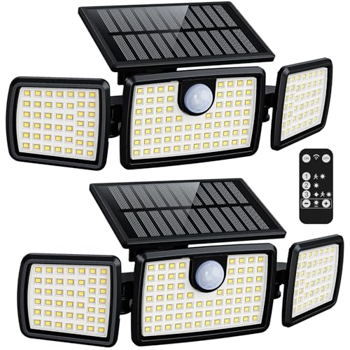 MIHANI Solar Lights Outdoor, Quick Charge Solar Motion Deck Lights Outdoor for Deck with High Brightness, Larger Built-in Tempered Glass Panel, Sensitive PIR Motion Inductor (Remote,2 Pack)