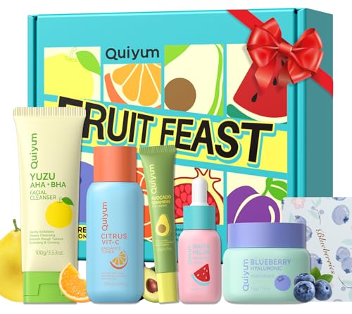 QUIYUM Fruit Skincare Set for Teen Girl, 5 Daily Routine Beauty Skin Care