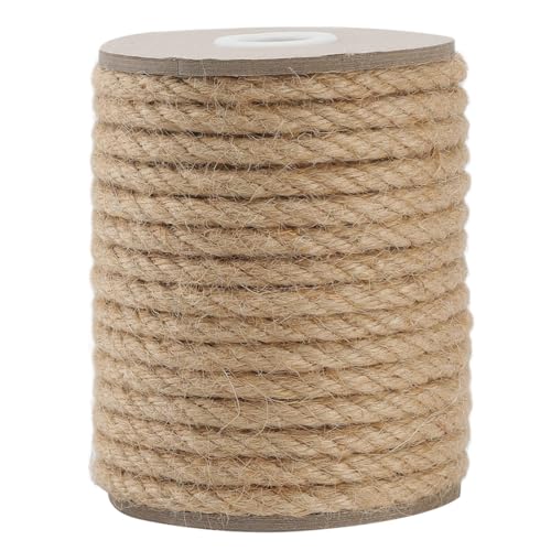 PerkDecor Jute Rope 8MM x 50FT Heavy Duty and Thick Twine Rope for Crafts Projects Gardening Bundling Cat Scratcher Scratching Post Tree Gift Wrapping Home Christmas Decoration