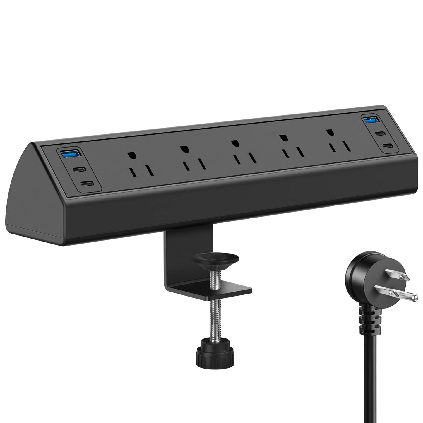 Desk Clamp Power Strip USB C,40W Total Fast Charging Station,4 PD 20W USB C Ports,Desk Edge Mount Power Strip 6 USB Ports 5 AC Outlets Surge Protector,6ft Cord,Fit 1.96" Tabletop Edge