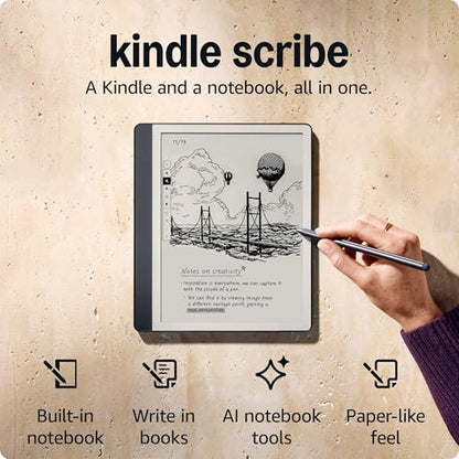 Amazon Kindle Scribe (16GB) - Redesigned display with uniform borders. Now write directly on books and documents. With built-in notebook summarization. Includes Premium Pen - Tungsten