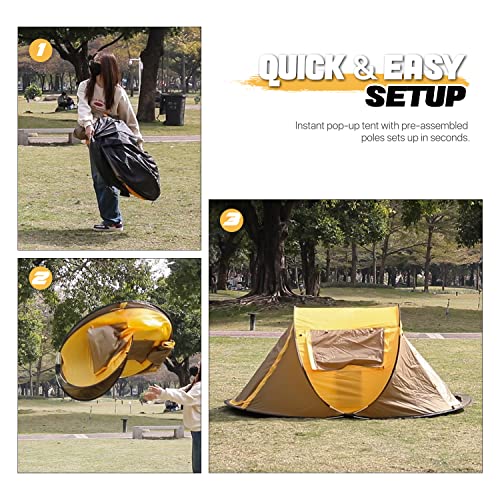 MoNiBloom Tent for Camping 1-2 Person Outdoor Pop Up Easy Set Up Automatic Family Travel Weatherproof Tent, 2 Doors and Side Windows Instant Easy Popup Beach Tent with Carry Bag, Earth Yellow