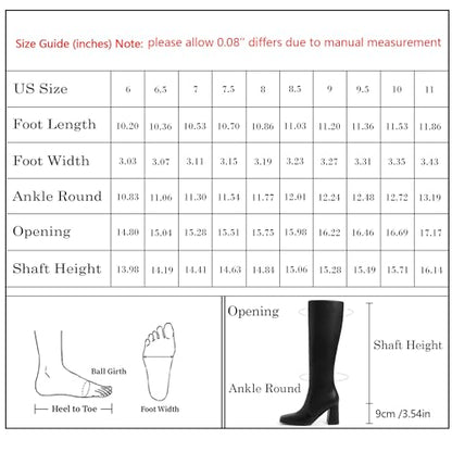 Modatope Knee High Boots Women Chunky Heel Brown Womens Fall Boots High Heel Side Zipper Long Boots Heeled Square Toe Boots for Women Size 7