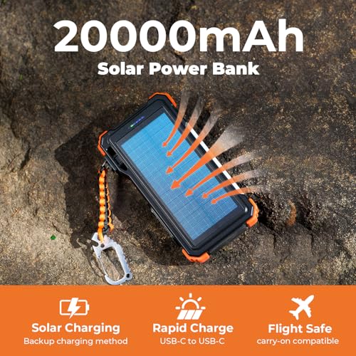 BLAVOR Solar Power Bank 20000mAh Built-in Cables, Wireless Charger for Apple Watch, 20W Fast Charging Battery Pack with USB C, Flashlight, Solar Charger for iPhone, iPad, iWatch, Samsung