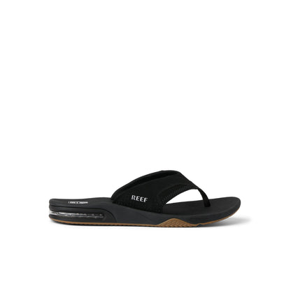 Reef Fanning Mens Bottle Opener Flip Flop, Arch Support, Durable Outsole, Water Friendly, Black/Silver, 10