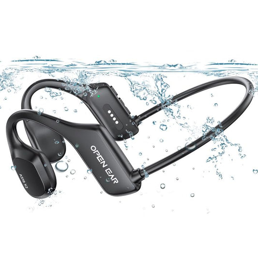 fojep Bone Conduction Headphones Bluetooth, Open Ear Headphones Wireless with Mic, IP68 Waterproof Swimming Headphones Over Ear, Bone Conduction Earbuds Bluetooth Headset for Running, Cycling, Workout