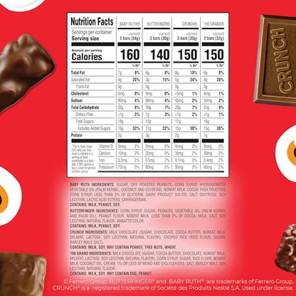Butterfinger, CRUNCH, Baby Ruth, 100 Grand Mini and Fun Size Assorted Candy Bars, Bulk 80 Count Pack, 32.1 oz