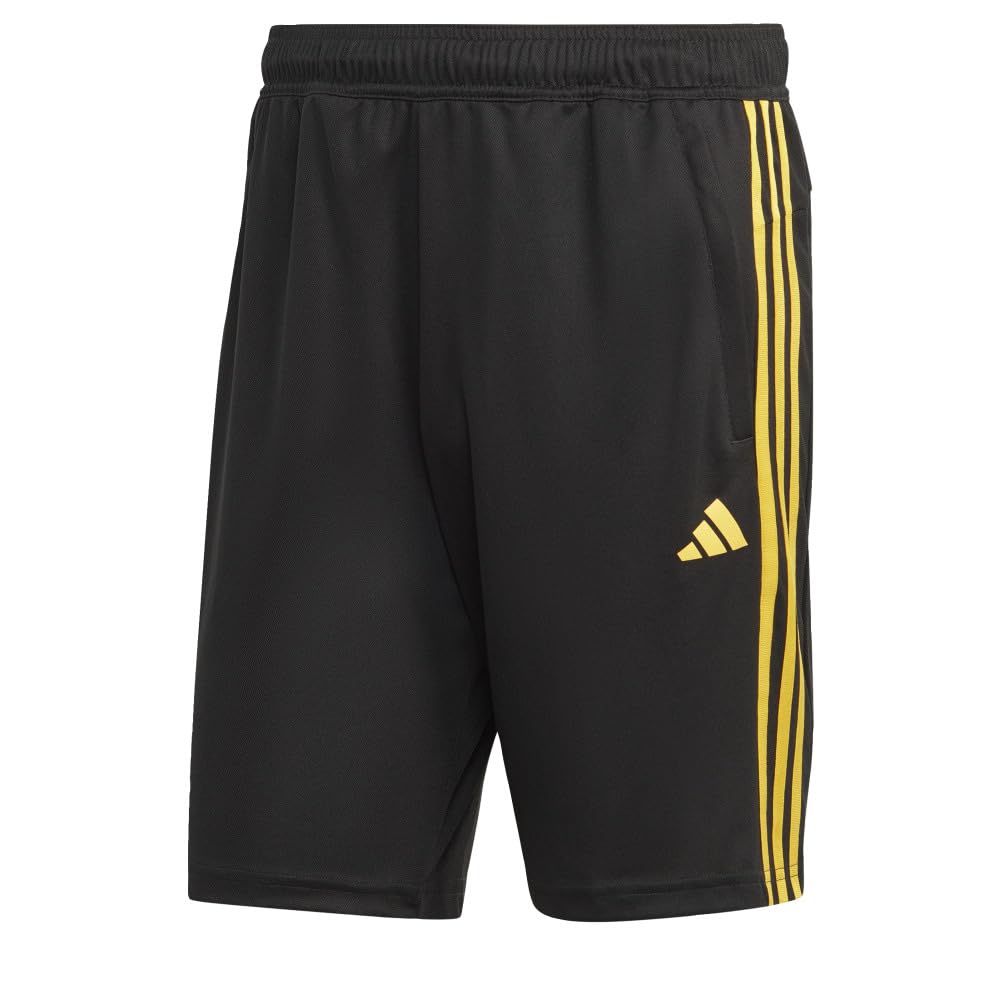 adidas Men's Standard Essentials Pique 3-Stripes Training Shorts, Black/Bold Gold, Medium