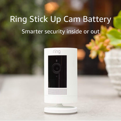 Like-New Ring Stick Up Cam Battery HD security camera with custom privacy controls, Simple setup, Works with Alexa - White