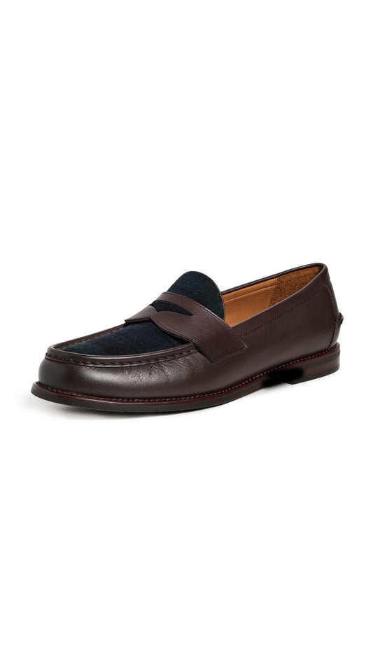 POLO RALPH LAUREN Men's Plaid Penny Loafers, Dark Brown/Blackwatch, 11.5 Medium US
