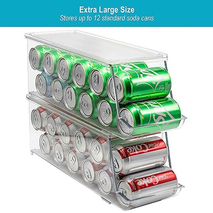 Sorbus Soda Can Organizer for Refrigerator Stackable Can Holder Dispenser with Lid for Fridge, Pantry, Freezer – Holds 12 Cans Each, BPA-Free, Clear Design,[Patent Pending] (2-Pack)